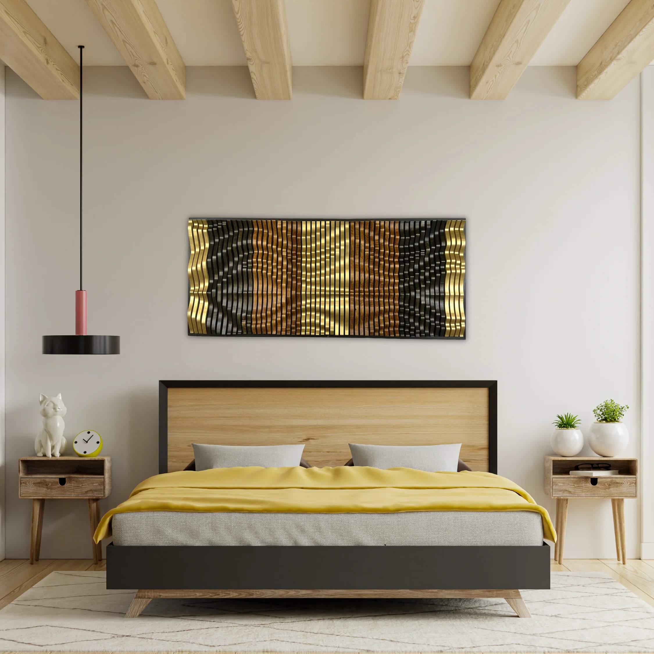 Solid Wood Acoustic Wall Art Panel - Golden Reverie Design - Image 2
